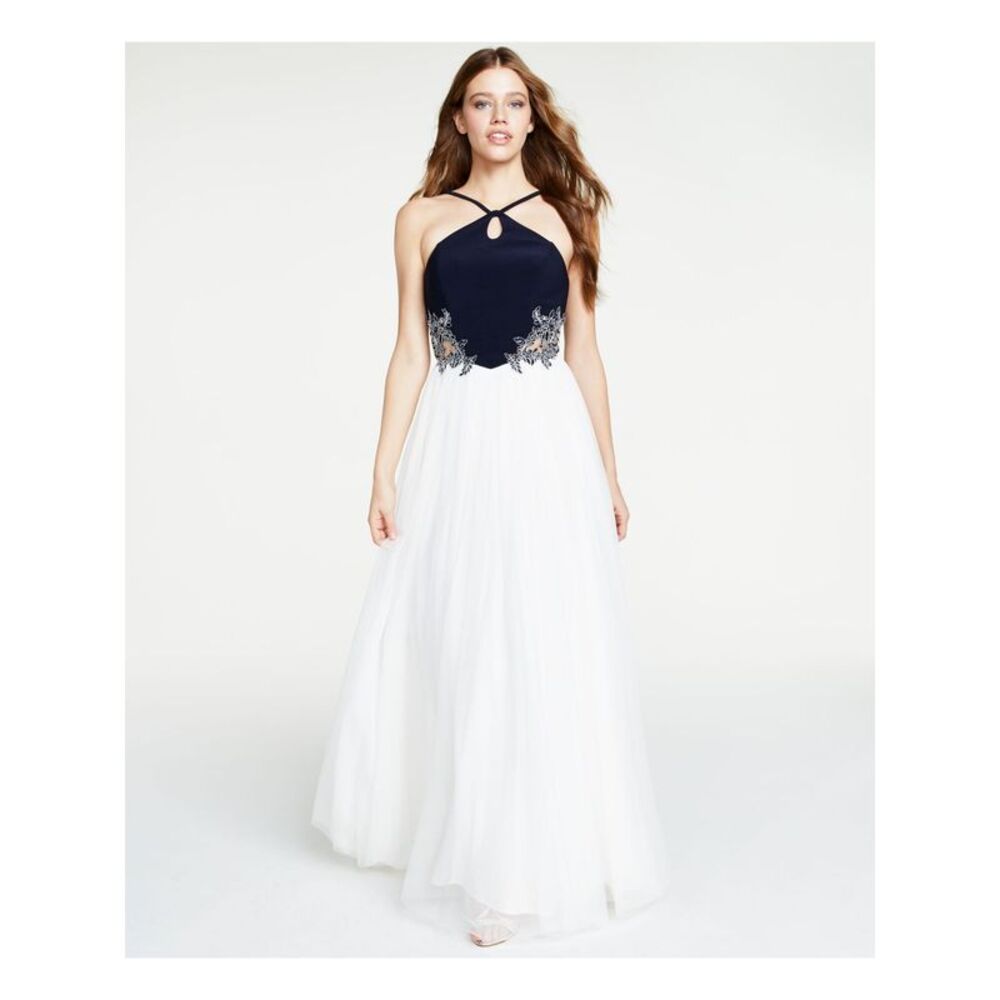 BLONDIE Womens Fit + Flare Full-Length Dress White Sleeveless Formal Juniors 7
